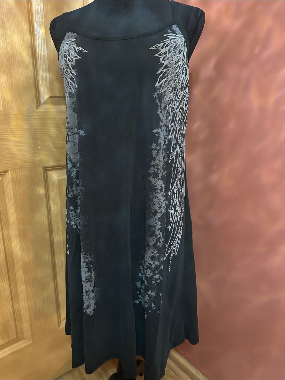 Black Sleeveless Midi Dress with Silver Graphic Detail